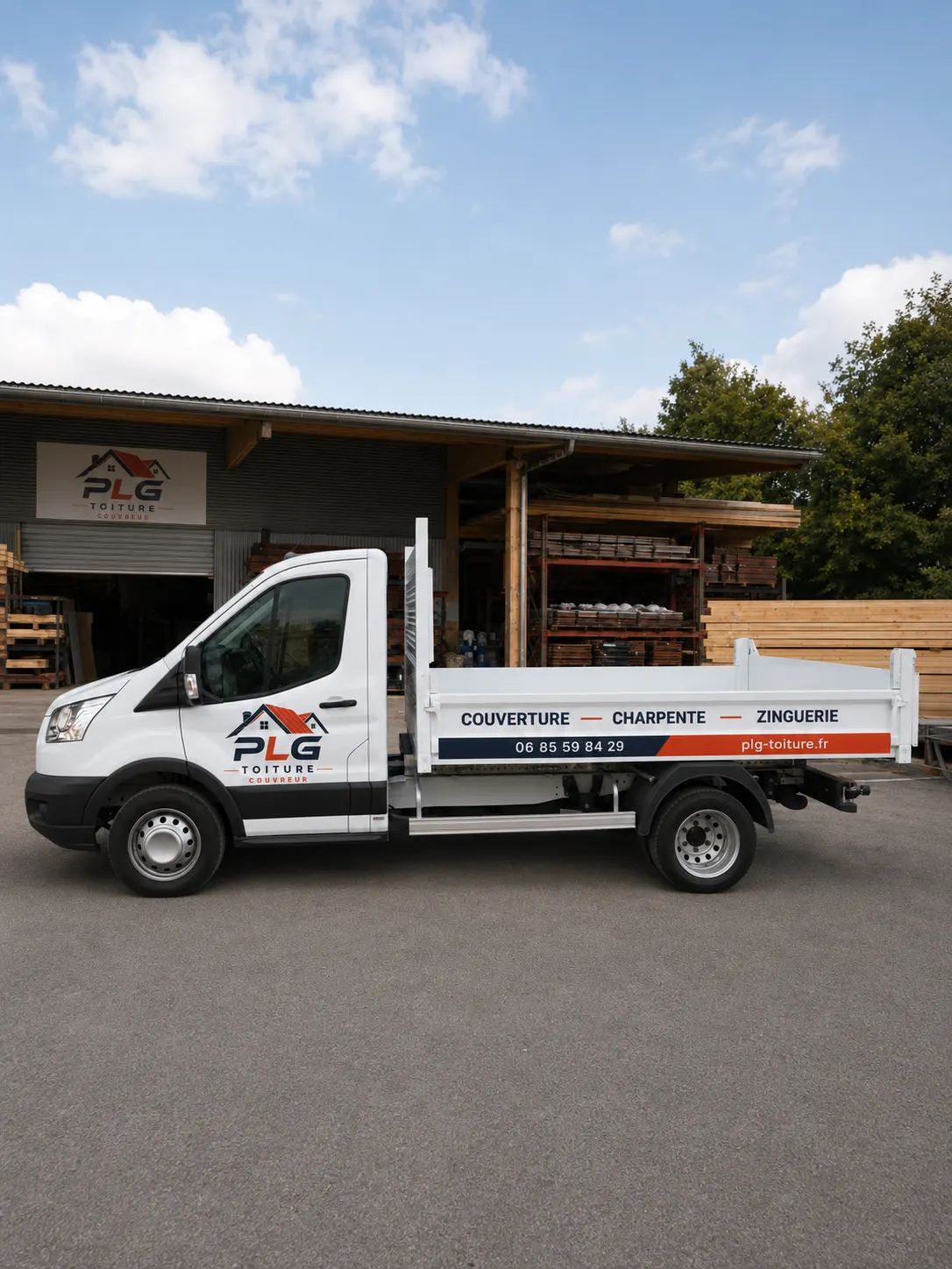 Camion de PLG Toiture, couvreur charpente zinguerie à Lyon