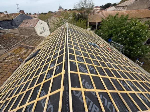 Pose de tuiles écaille sur liteaunage neuf